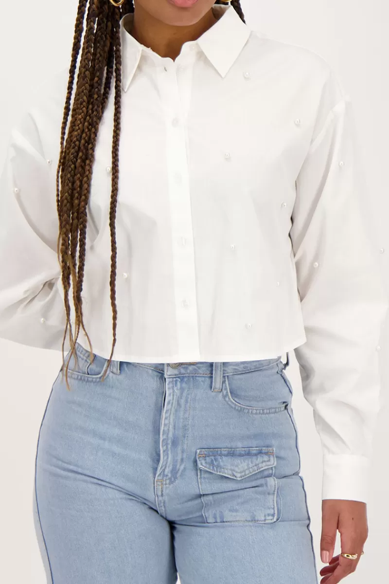 My Jewellery Chemise Blanche Courte Avec Perles