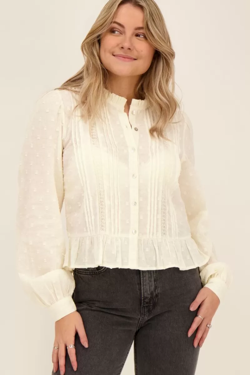 My Jewellery Chemise Jacquard Blanche Avec Fronces