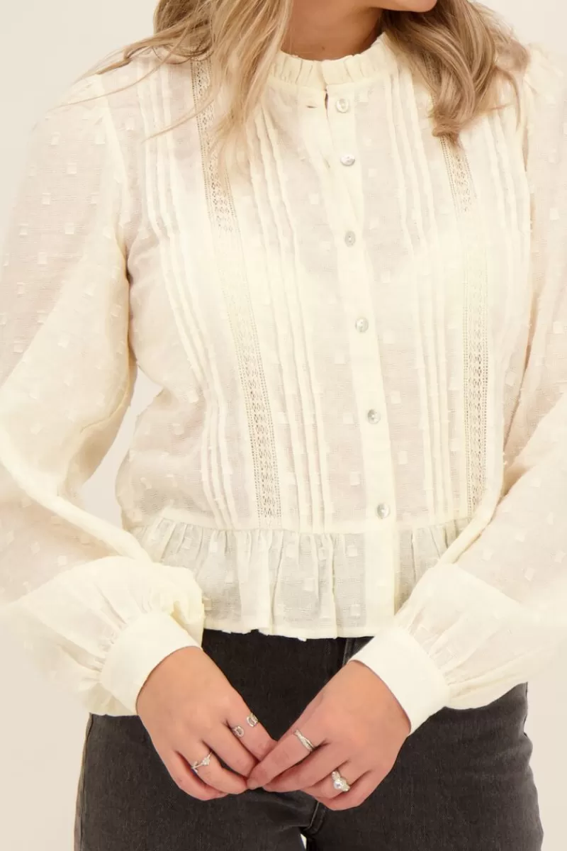 My Jewellery Chemise Jacquard Blanche Avec Fronces