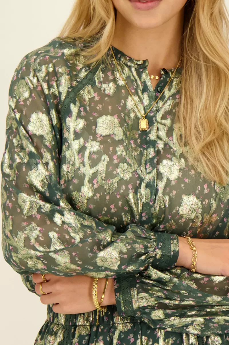 My Jewellery Chemisier Vert à Imprimé Jacquard Doré