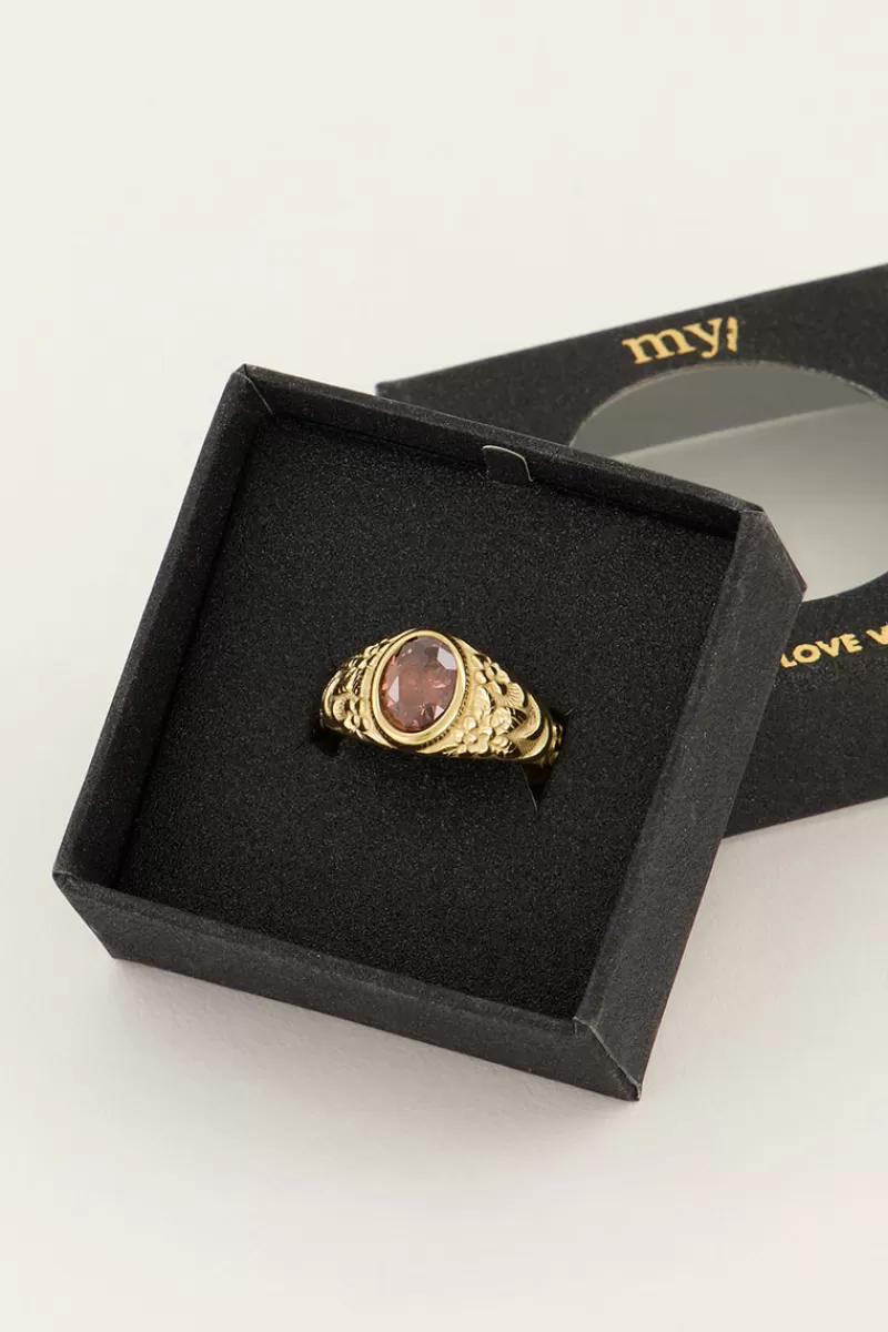 Homme My Jewellery Chevalière Vintage à Cristal Rouge