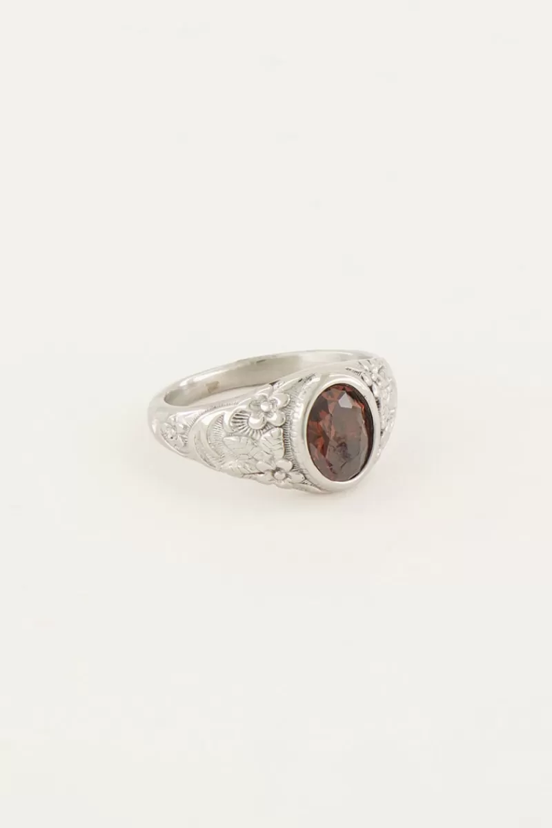 Homme My Jewellery Chevalière Vintage à Cristal Rouge