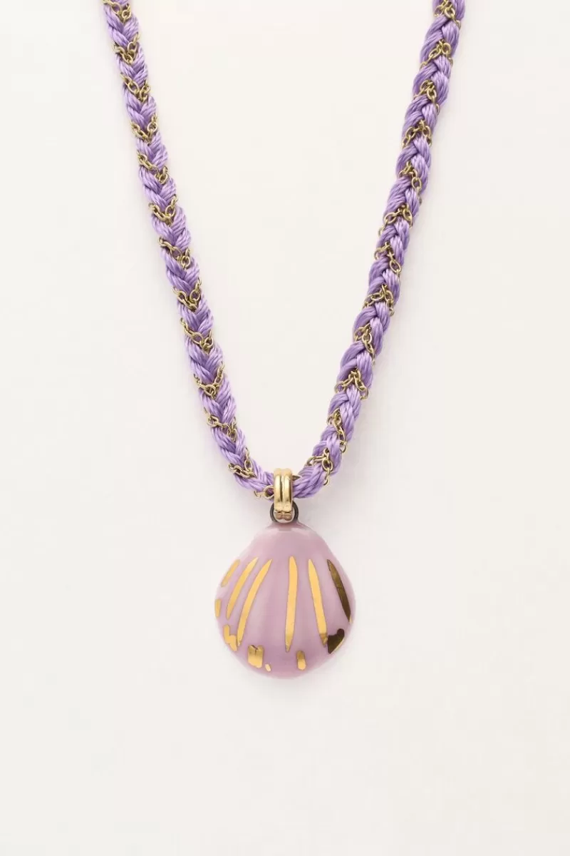 My Jewellery Collier Art En Cordon Tressé Lilas Avec Coquillage