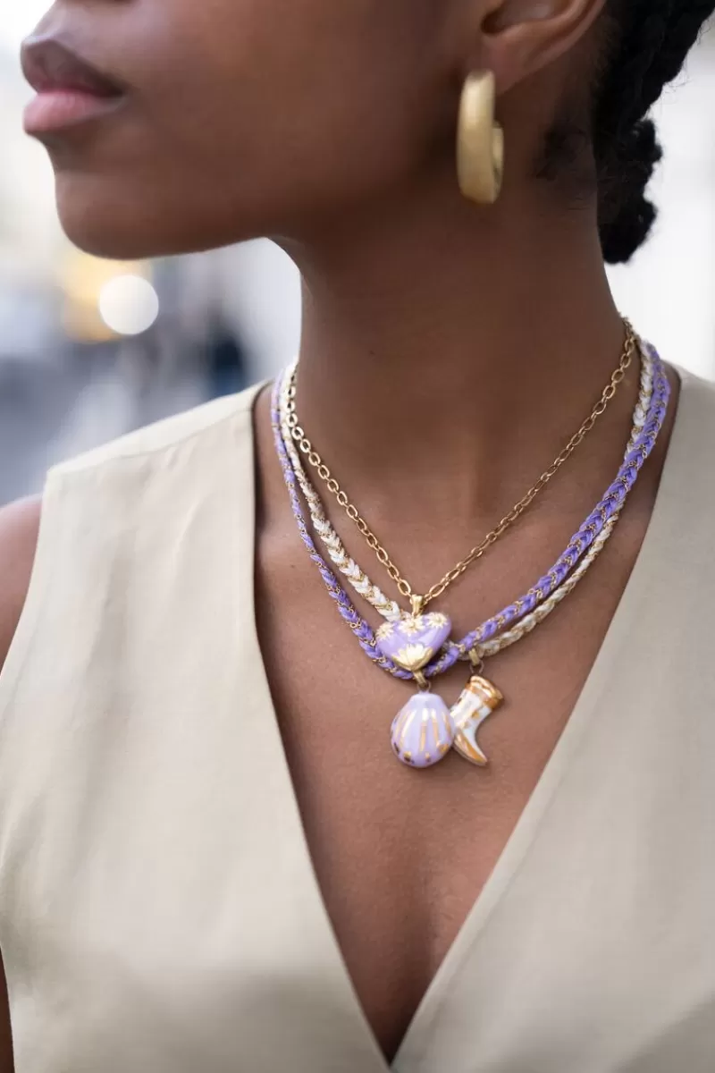 My Jewellery Collier Art En Cordon Tressé Lilas Avec Coquillage