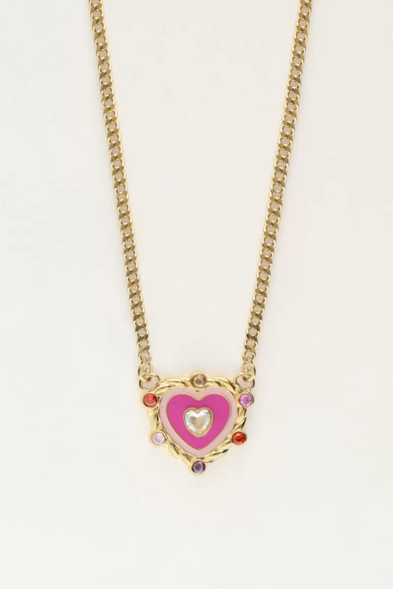 My Jewellery Collier Avec Pendentif Cœur Violet Et Pierres Colorées