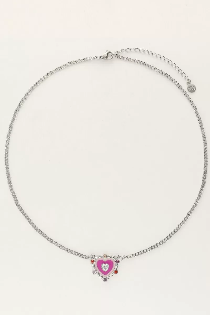 My Jewellery Collier Avec Pendentif Cœur Violet Et Pierres Colorées