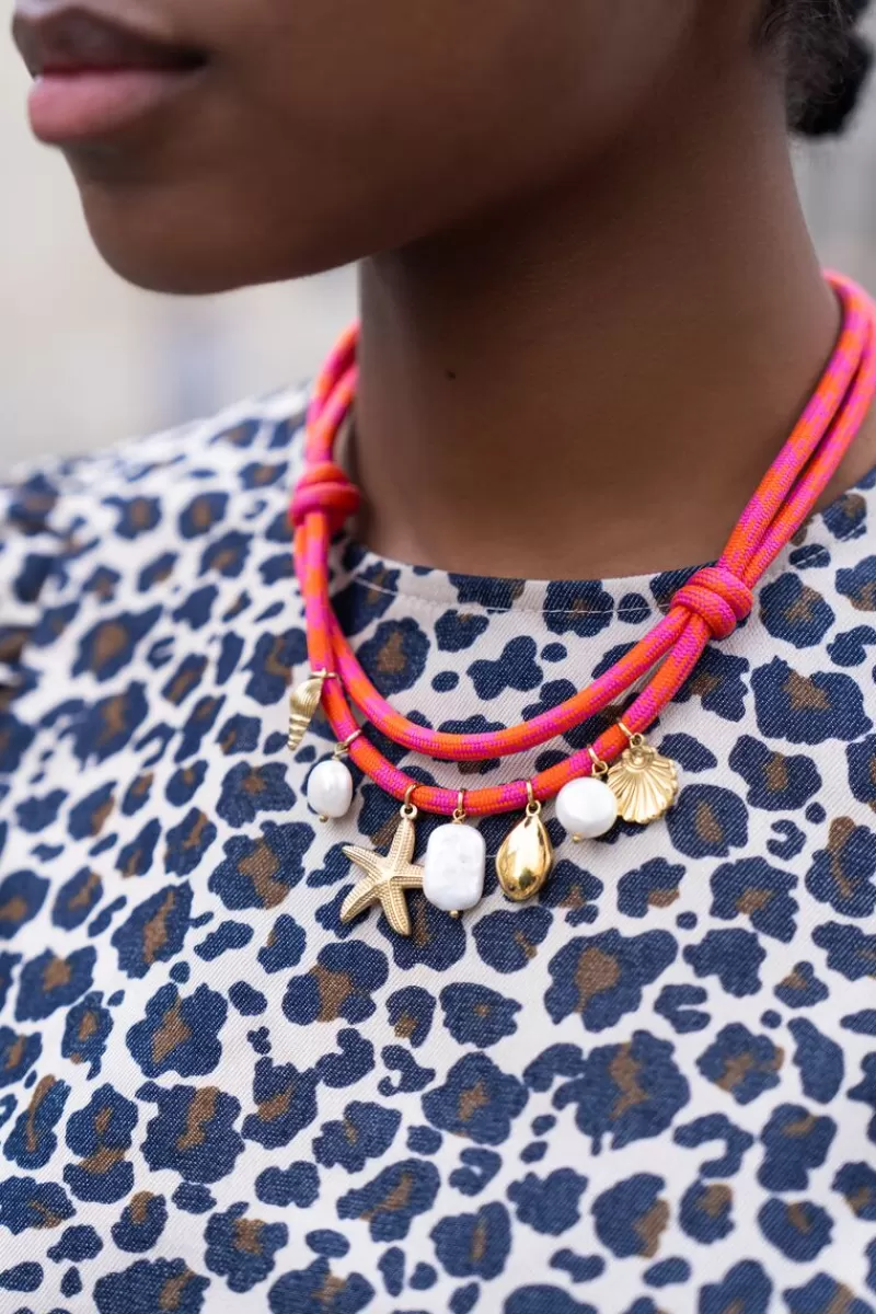 My Jewellery Collier De Corde Rose Avec Breloques En Coquillage