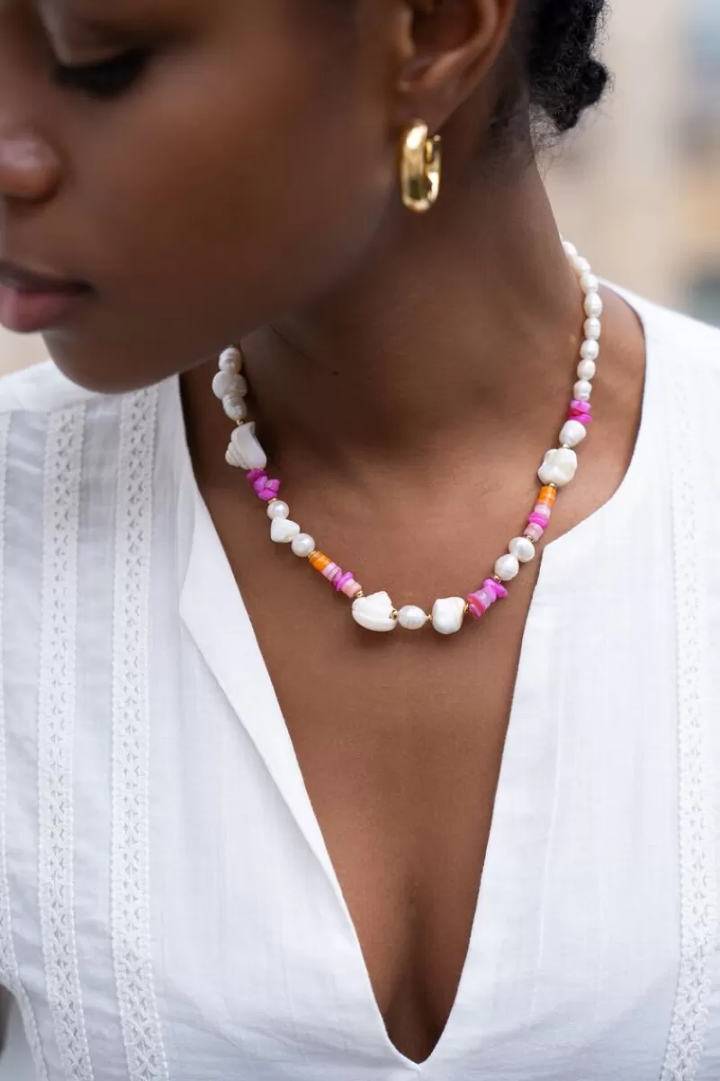 My Jewellery Collier De Perles Avec Perles Roses Et Coquillages