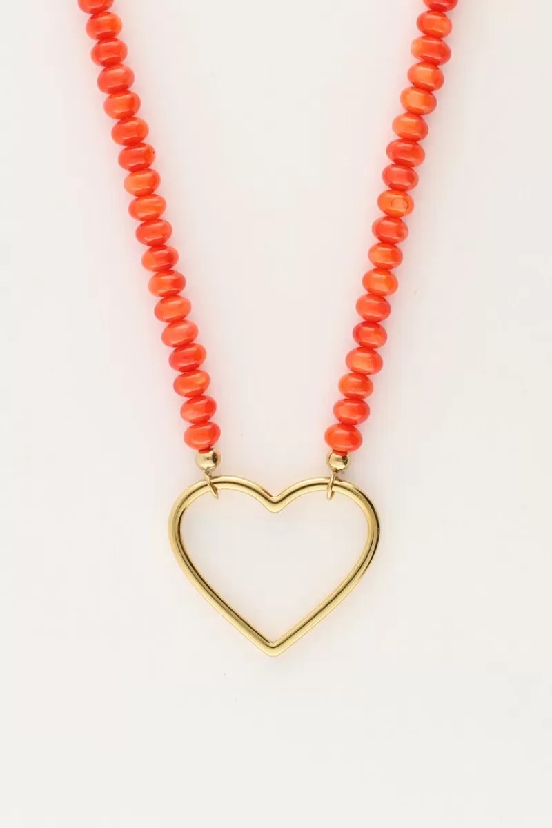 My Jewellery Collier De Perles Orange Avec Cœur