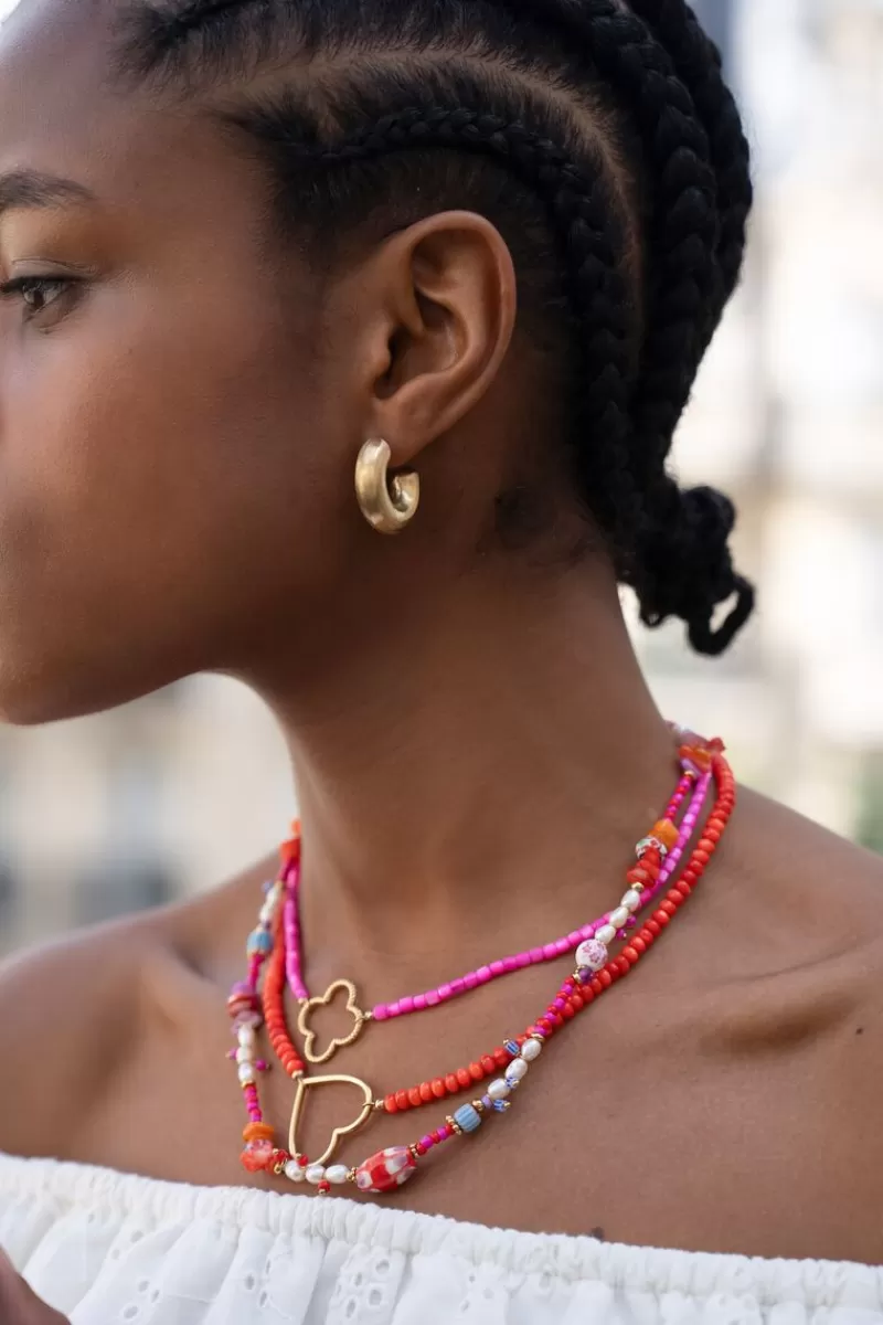 My Jewellery Collier De Perles Orange Avec Cœur