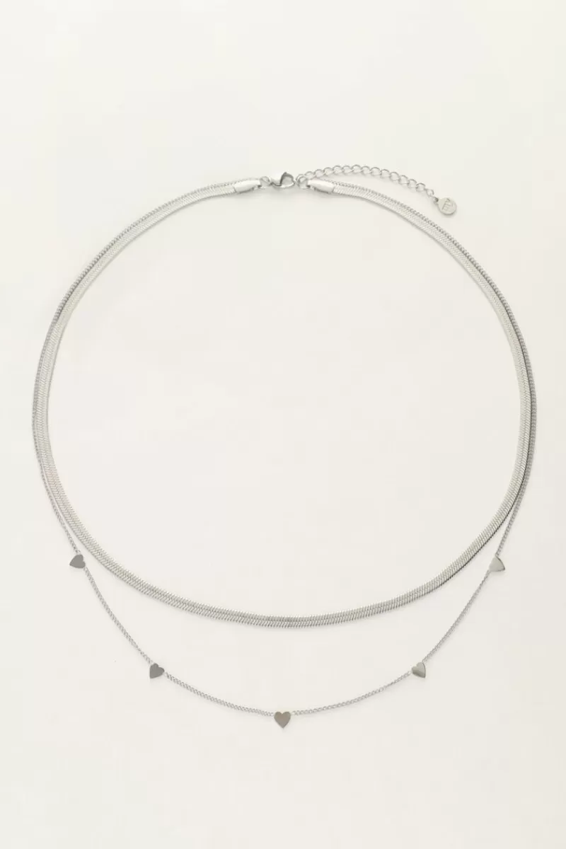 My Jewellery Collier Double Avec Maillons Plats Et Cœurs