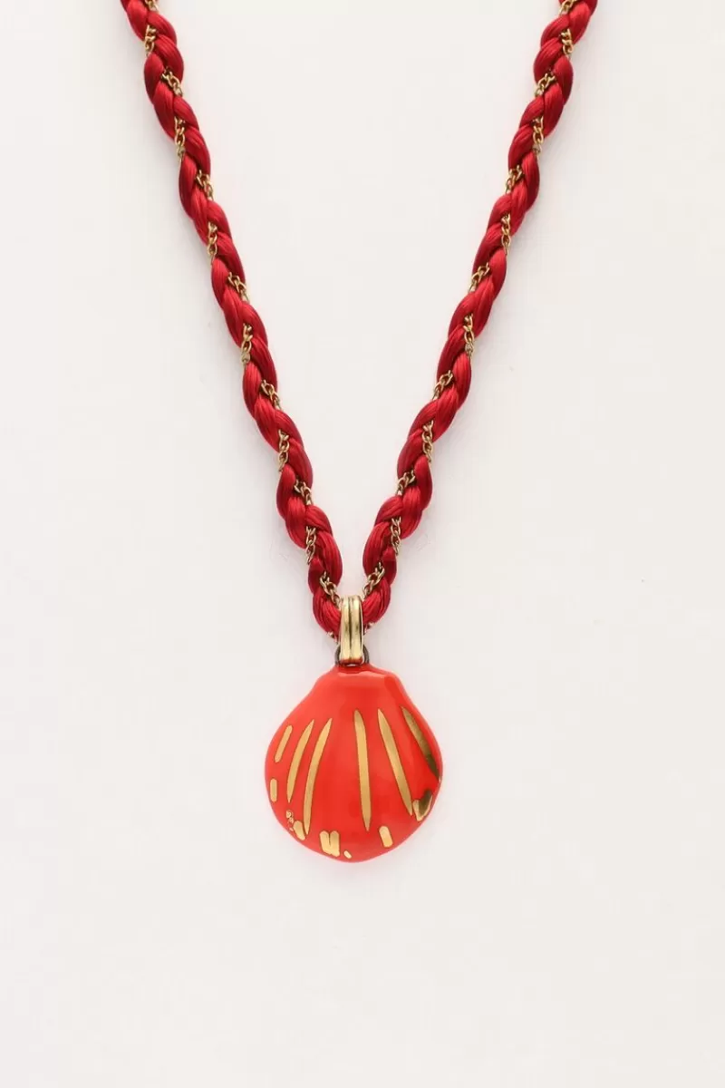 My Jewellery Collier En Cordon Art Tressé Rouge Avec Coquillage