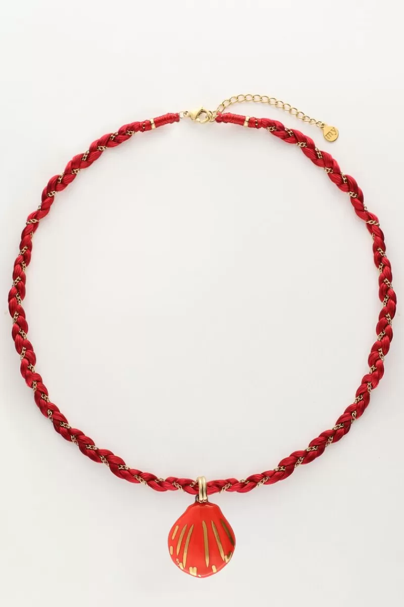 My Jewellery Collier En Cordon Art Tressé Rouge Avec Coquillage