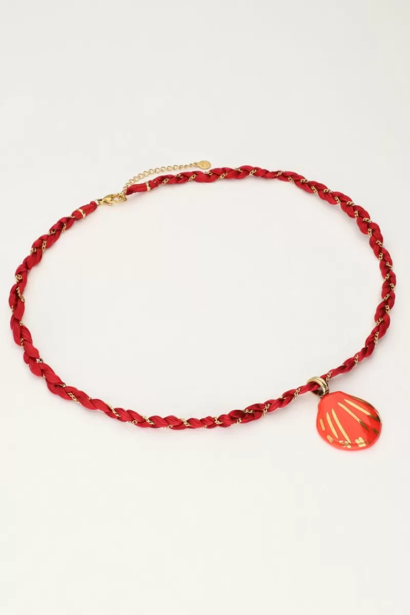 My Jewellery Collier En Cordon Art Tressé Rouge Avec Coquillage