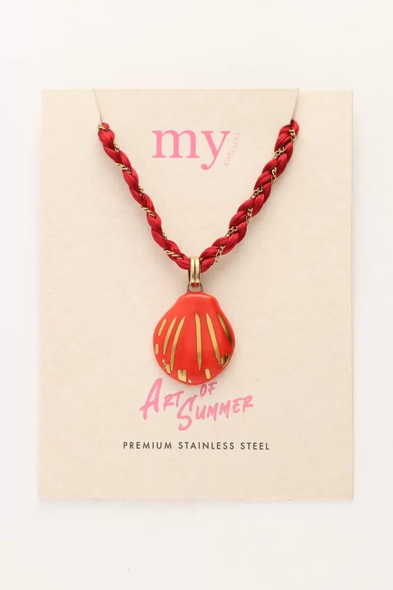My Jewellery Collier En Cordon Art Tressé Rouge Avec Coquillage