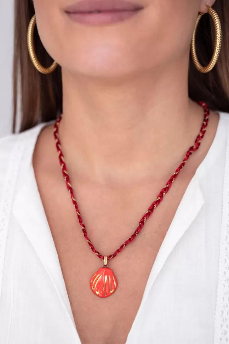 My Jewellery Collier En Cordon Art Tressé Rouge Avec Coquillage