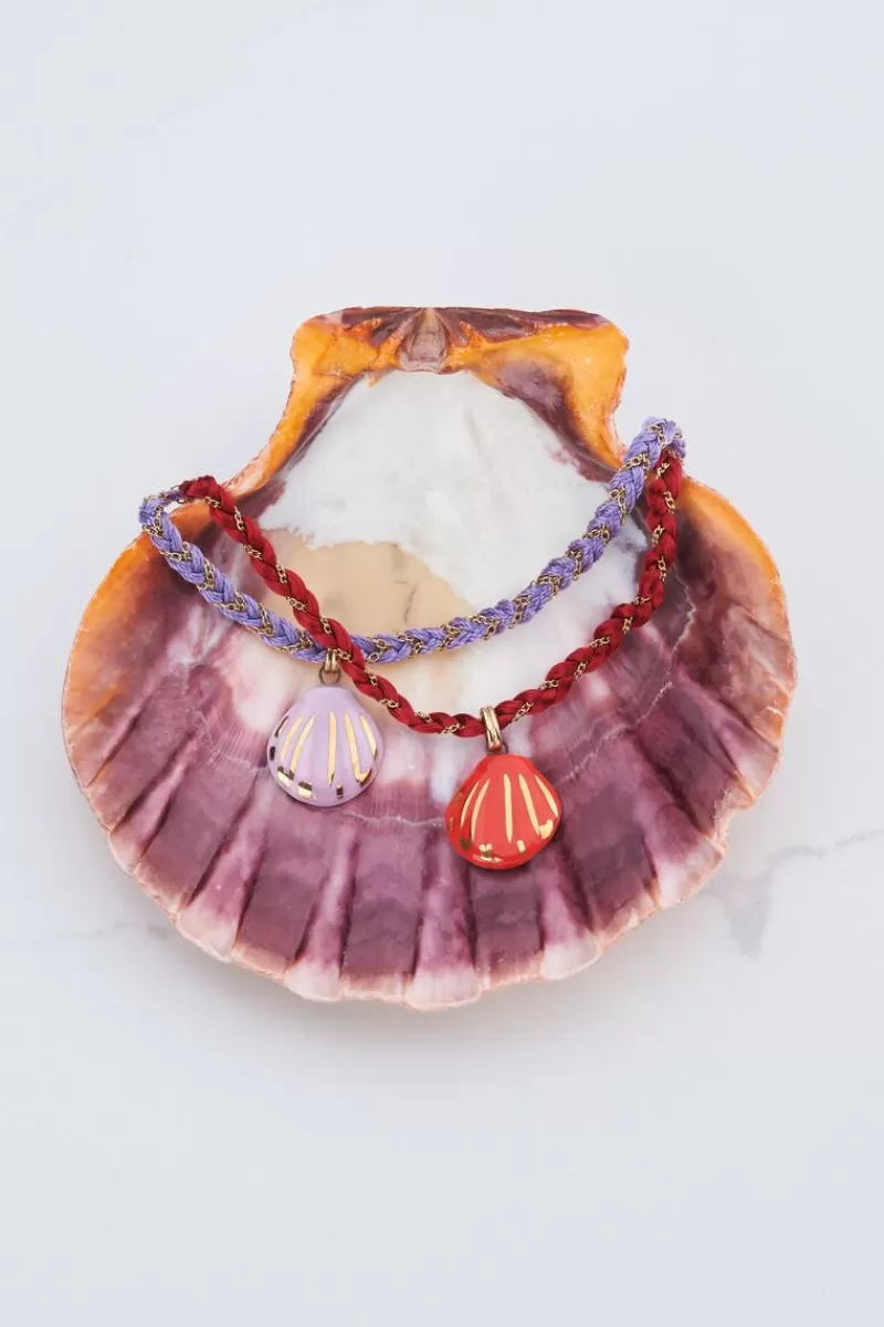 My Jewellery Collier En Cordon Art Tressé Rouge Avec Coquillage