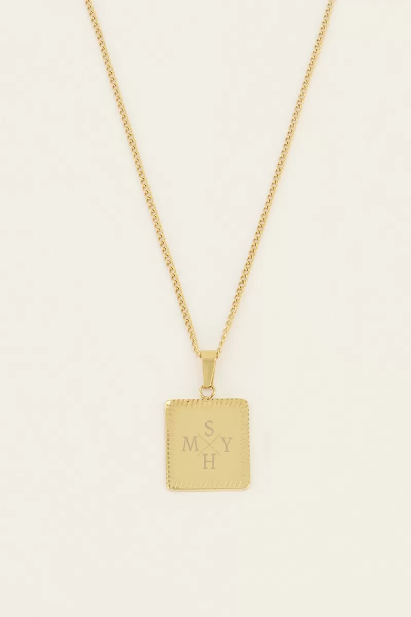 My Jewellery Collier Long Et Médaillon Carré à Graver Atelier