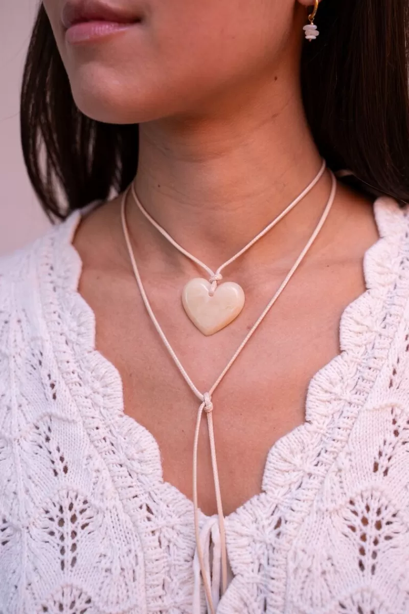 My Jewellery Collier Océan En Corde Avec Coeur Beige