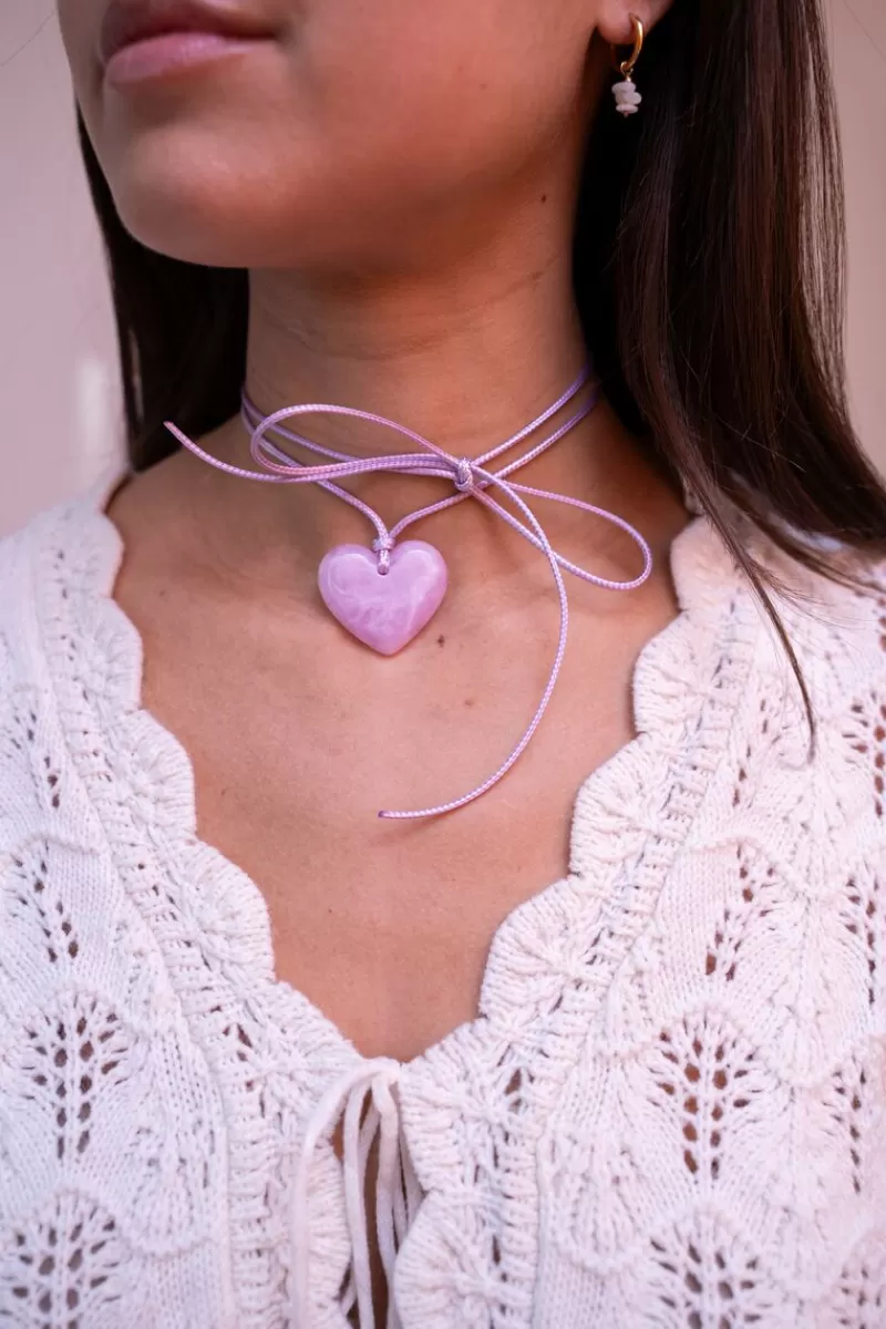 My Jewellery Collier Océan En Corde Avec Coeur Lilas