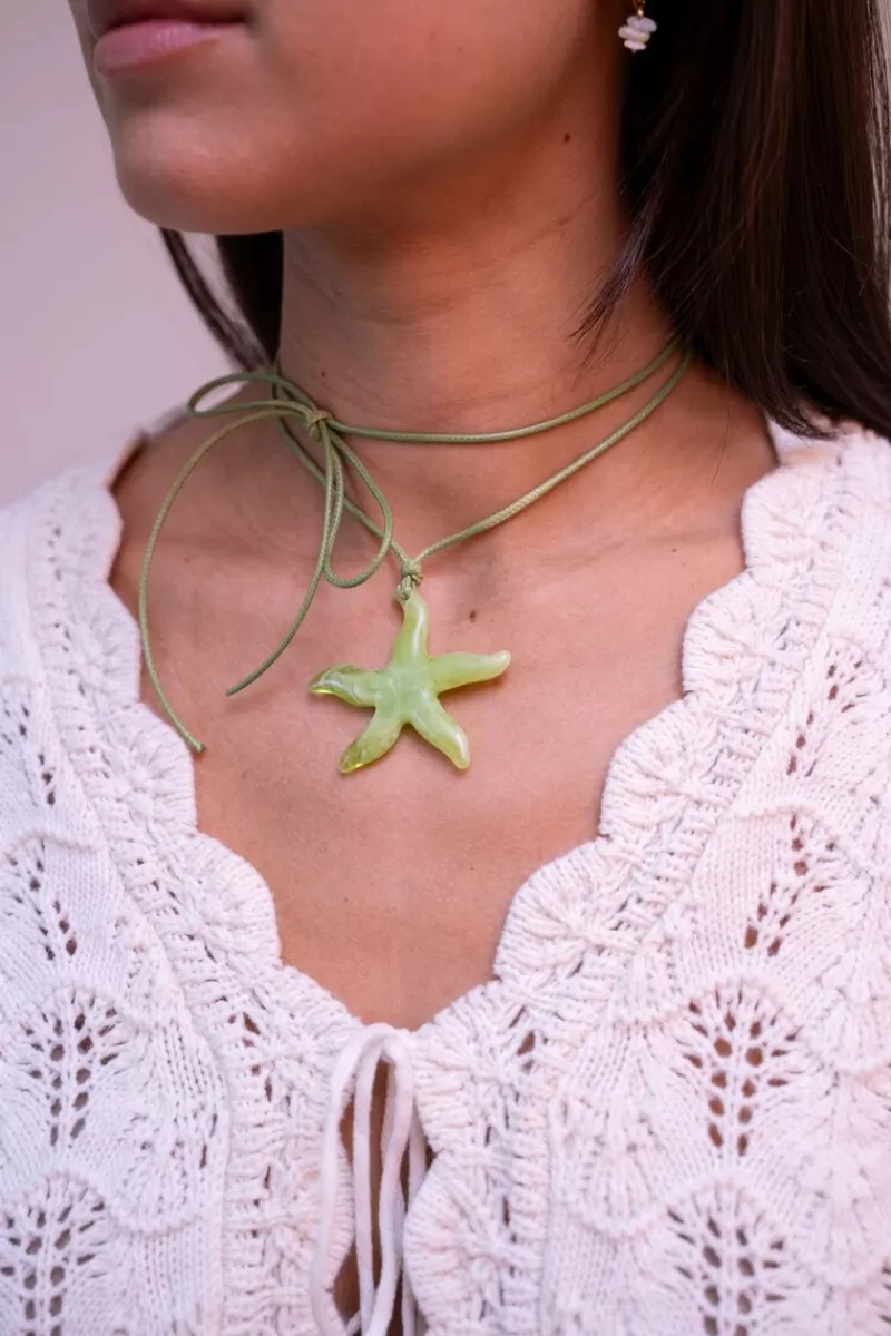 My Jewellery Collier Océan En Corde Avec étoile De Mer Verte