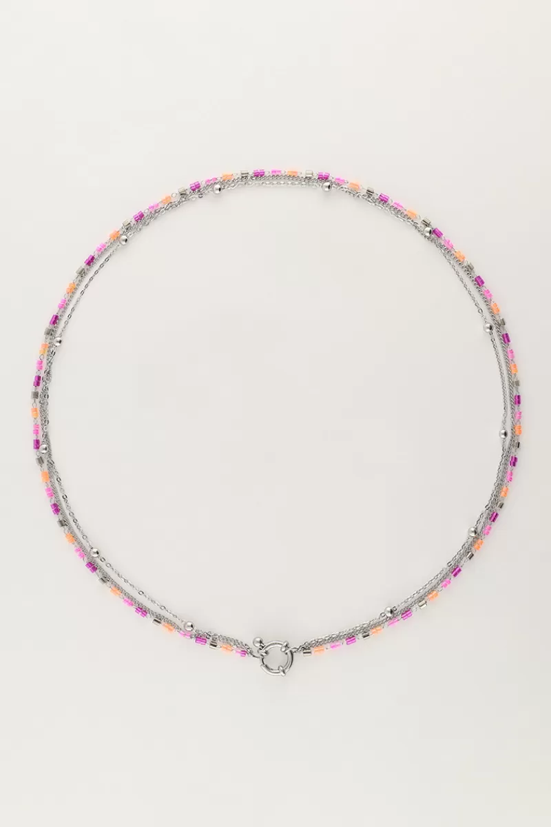 My Jewellery Collier Triple Avec Perles Orange Et Roses
