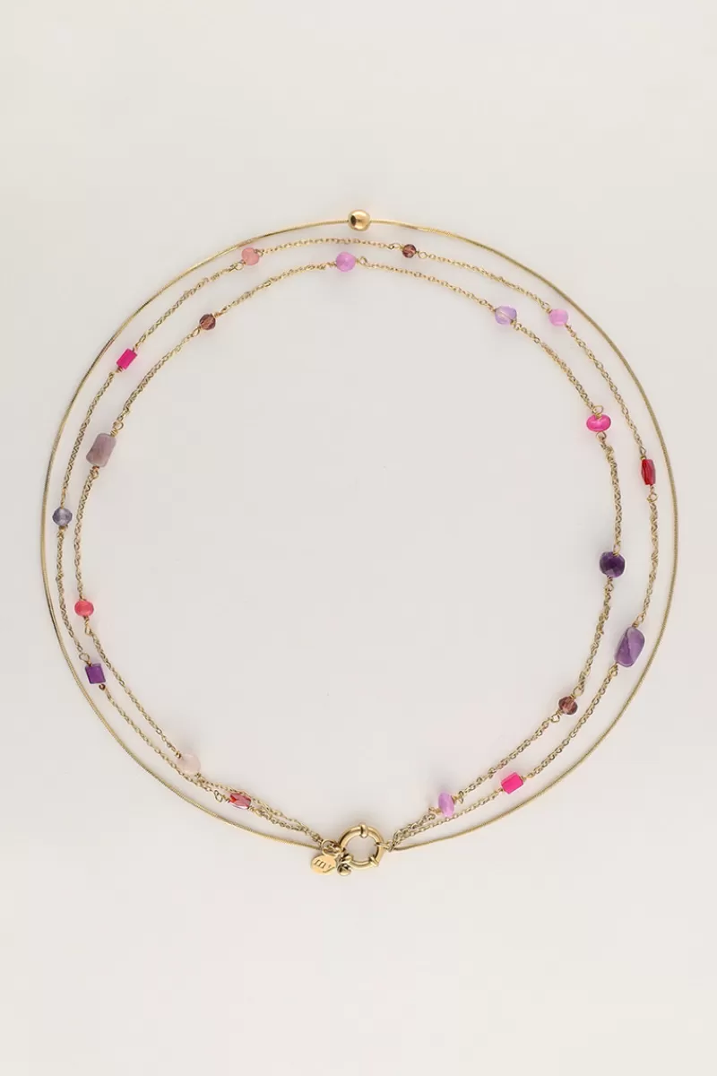 My Jewellery Collier Triple Avec Perles Roses Et Violettes