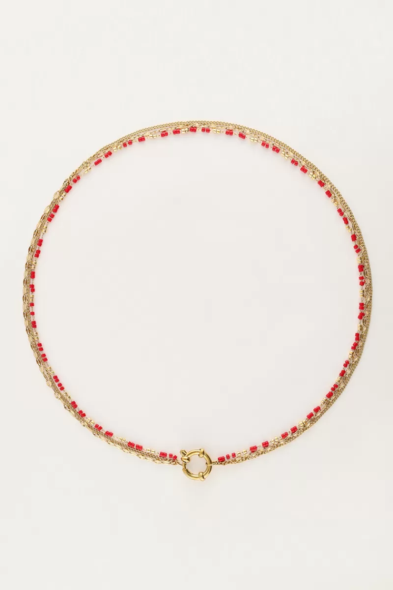 My Jewellery Collier Triple Avec Perles Rouges