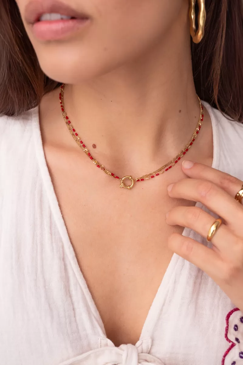 My Jewellery Collier Triple Avec Perles Rouges