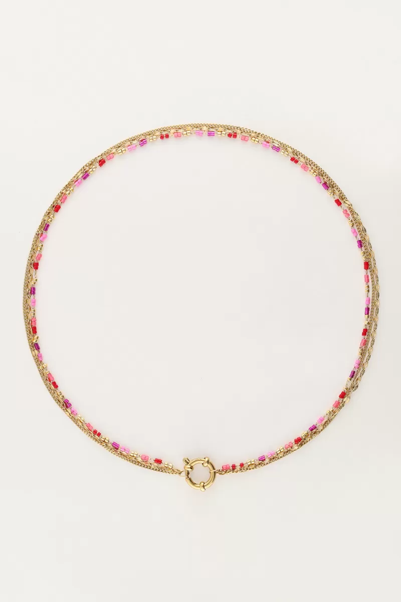 My Jewellery Collier Triple Avec Perles Rouges Et Roses