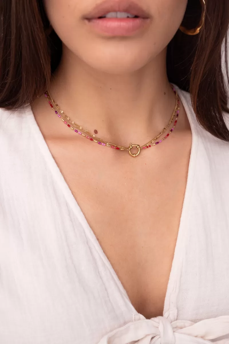 My Jewellery Collier Triple Avec Perles Rouges Et Roses