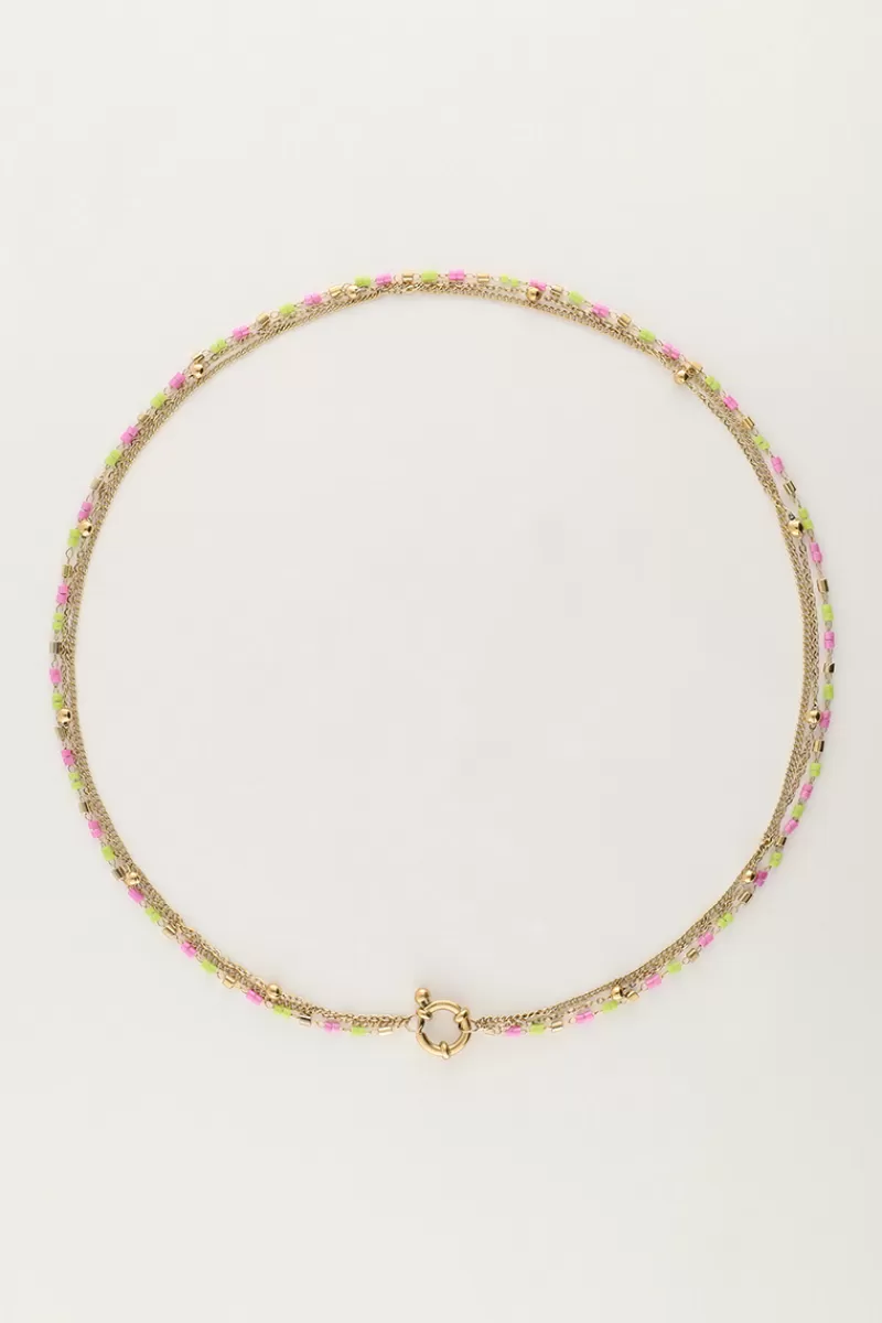 My Jewellery Collier Triple Avec Perles Vertes Et Roses