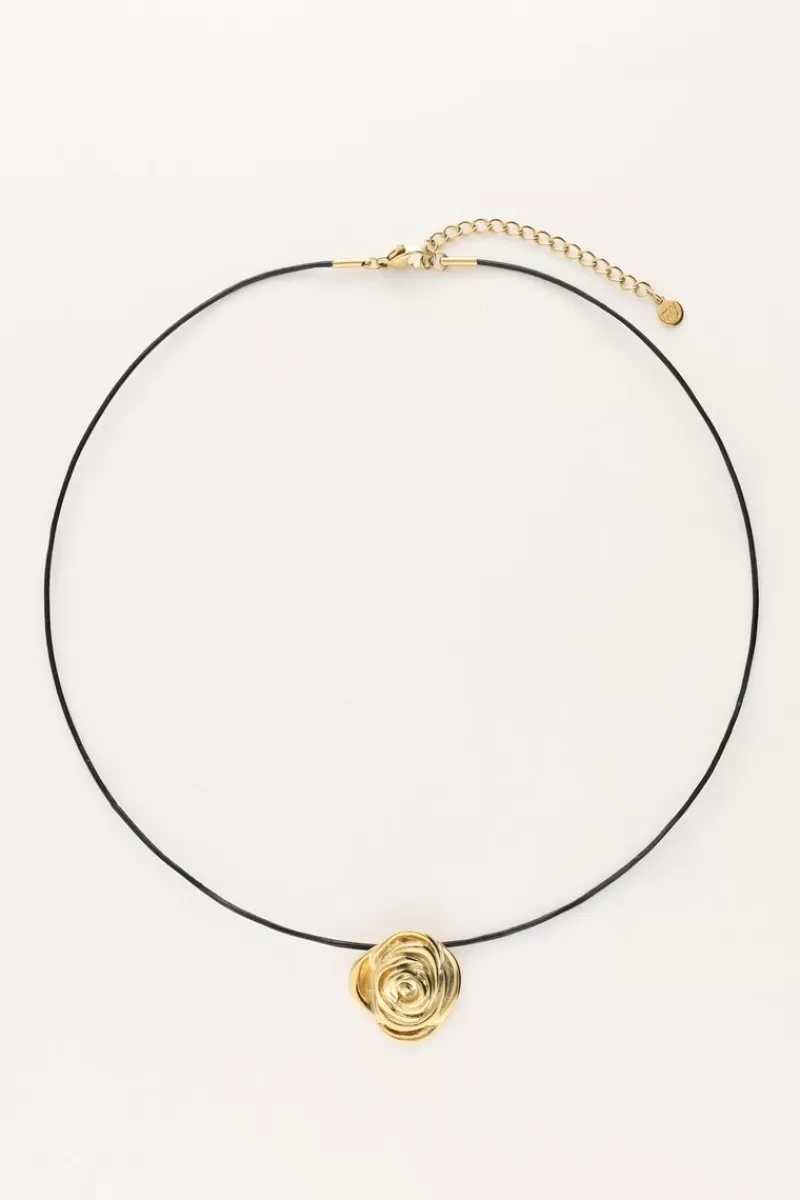My Jewellery Collier Vintage En Cordon Noir Avec Rose