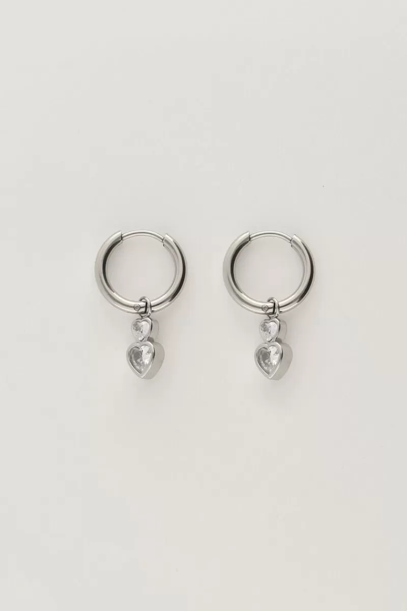 My Jewellery Créoles Avec Double Cœur En Strass