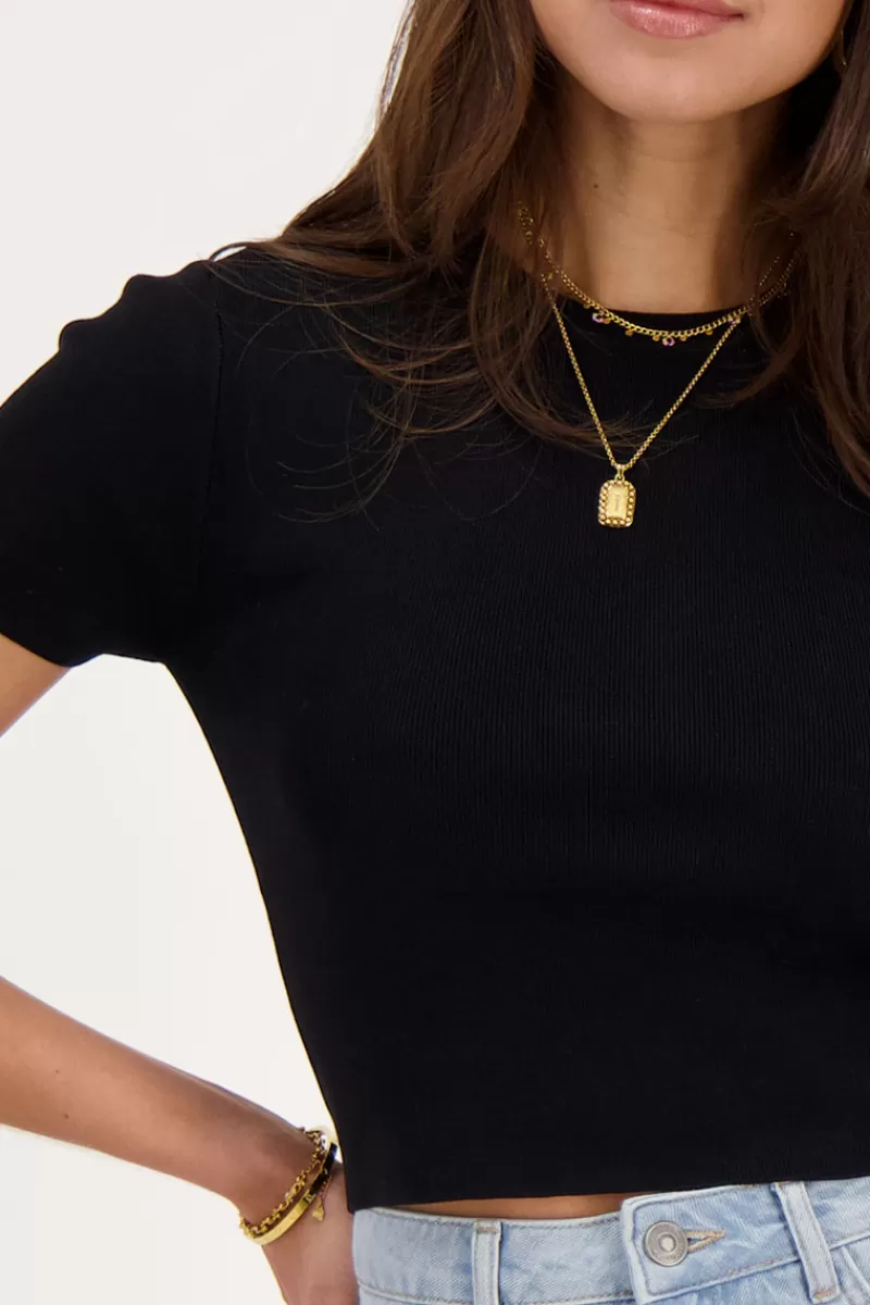 My Jewellery Crop Top Basique à Manches Courtes