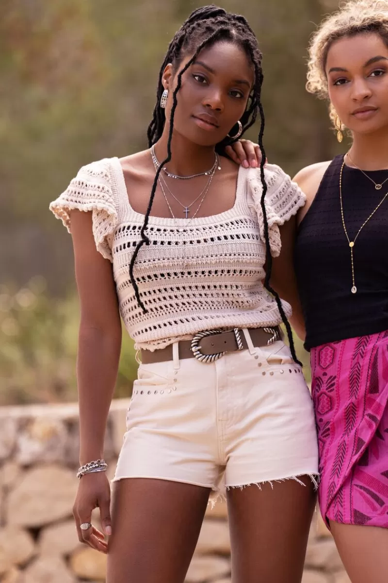 My Jewellery Crop Top Beige Ajouré