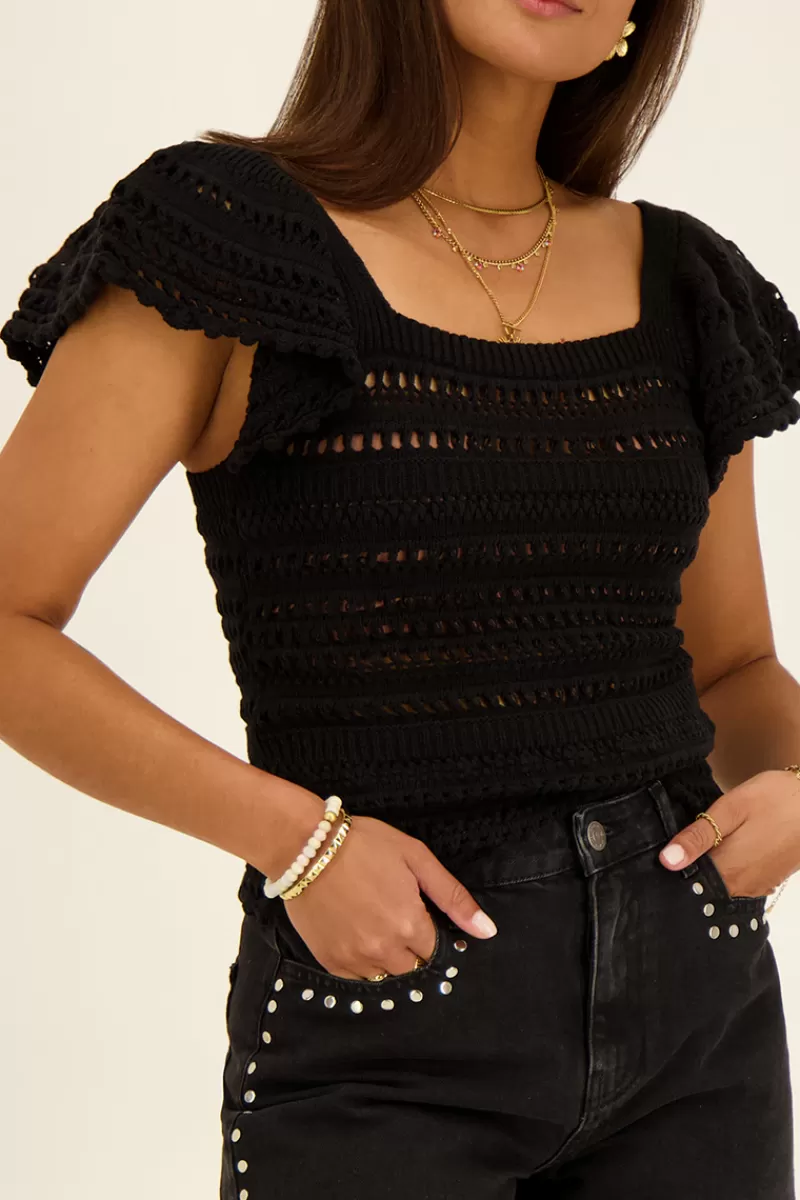 My Jewellery Crop Top Noir Ajouré