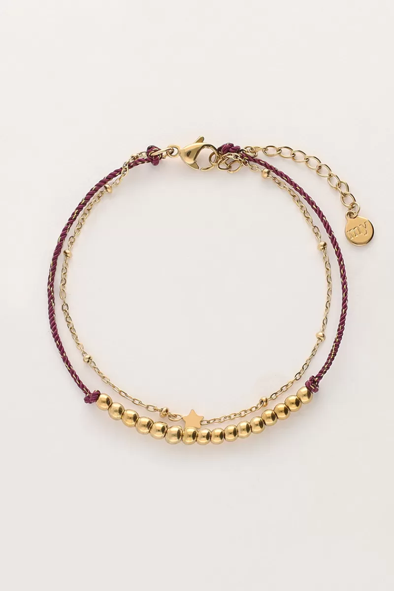 My Jewellery Double Bracelet Minimaliste Avec Cordon Et Perles Violettes