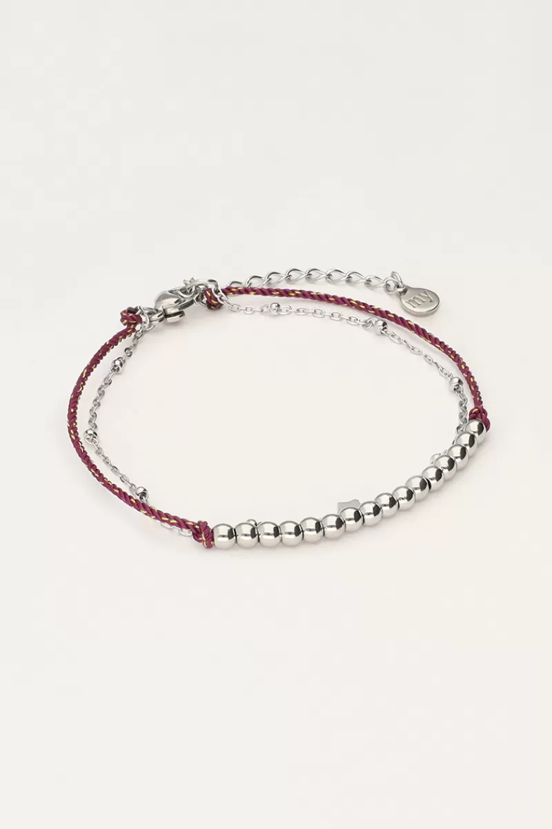 My Jewellery Double Bracelet Minimaliste Avec Cordon Et Perles Violettes