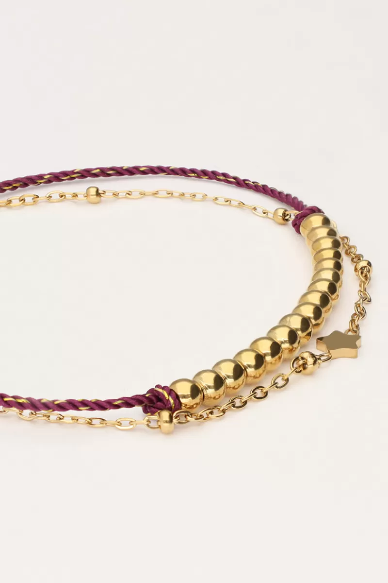 My Jewellery Double Bracelet Minimaliste Avec Cordon Et Perles Violettes