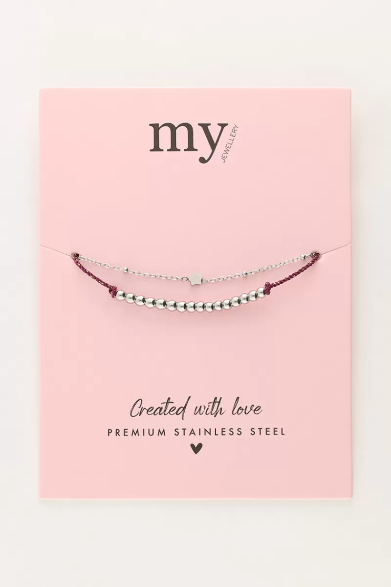 My Jewellery Double Bracelet Minimaliste Avec Cordon Et Perles Violettes