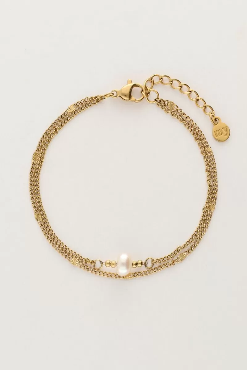 My Jewellery Double Bracelet Minimaliste Avec Pièces De Monnaie Et Perle