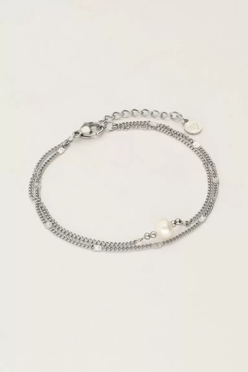 My Jewellery Double Bracelet Minimaliste Avec Pièces De Monnaie Et Perle
