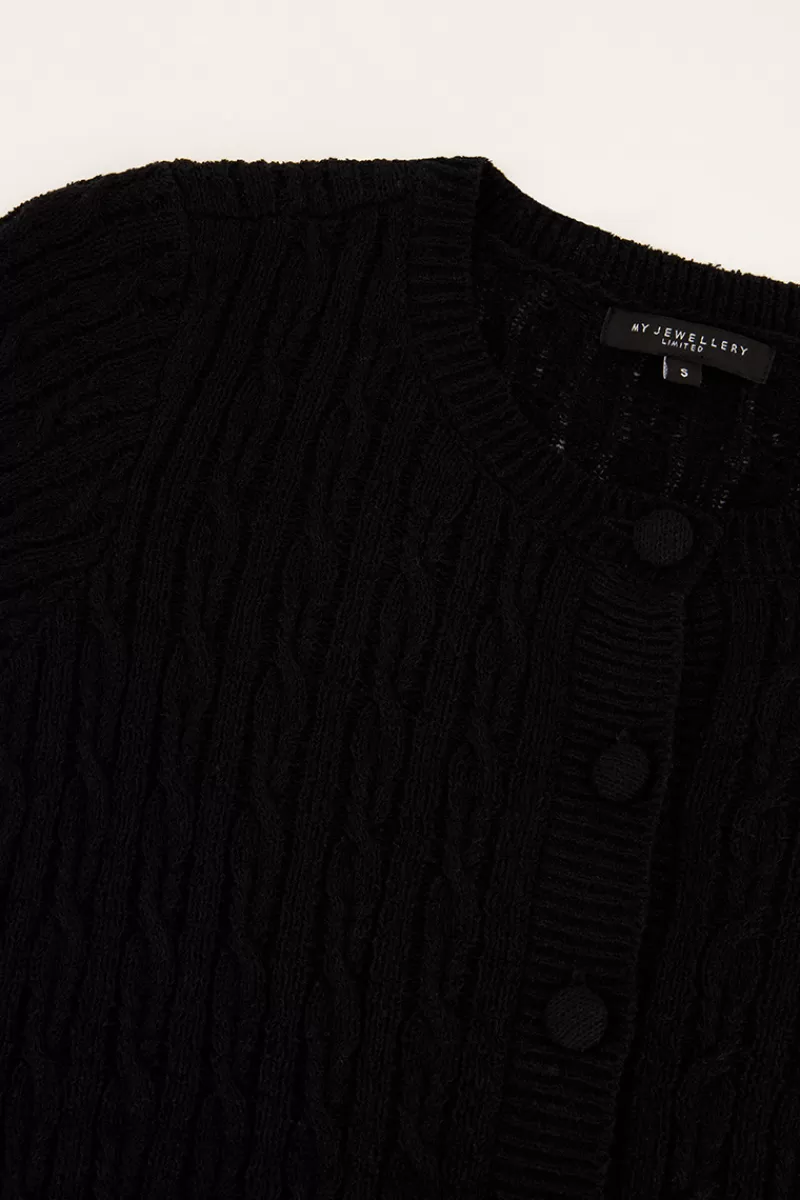 My Jewellery Gilet à Manches Courtes Noir Avec Boutons