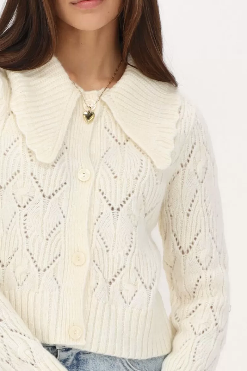 My Jewellery Gilet Ajouré Blanc Avec Col De Luxe