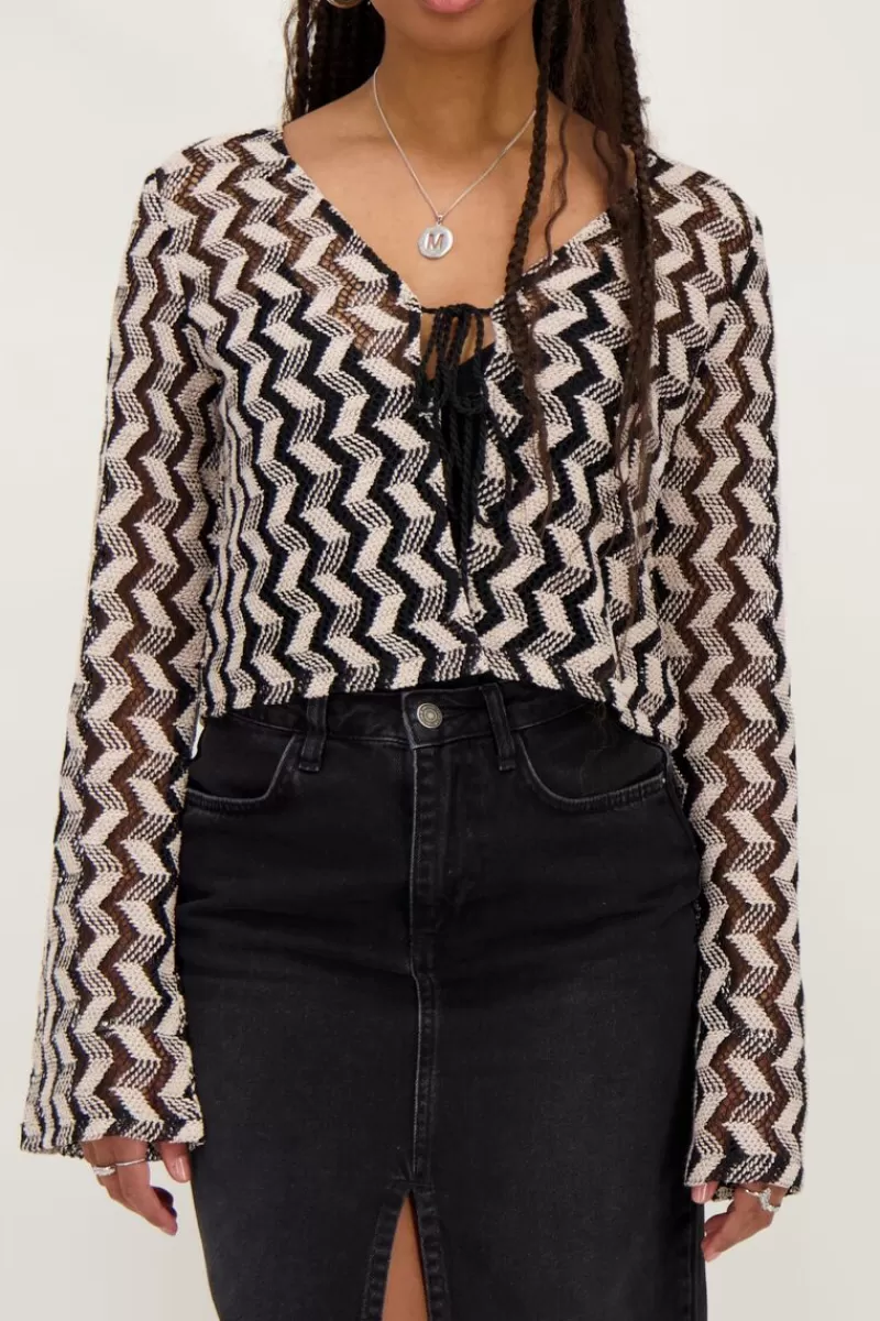 My Jewellery Gilet En Crochet Noir Et Beige