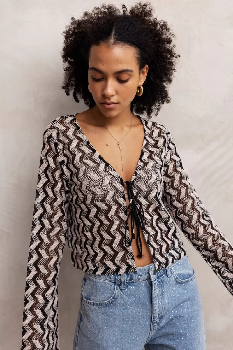 My Jewellery Gilet En Crochet Noir Et Beige