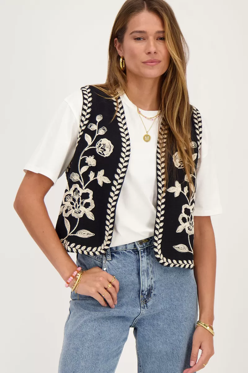 My Jewellery Gilet Noir Avec Broderie Crème
