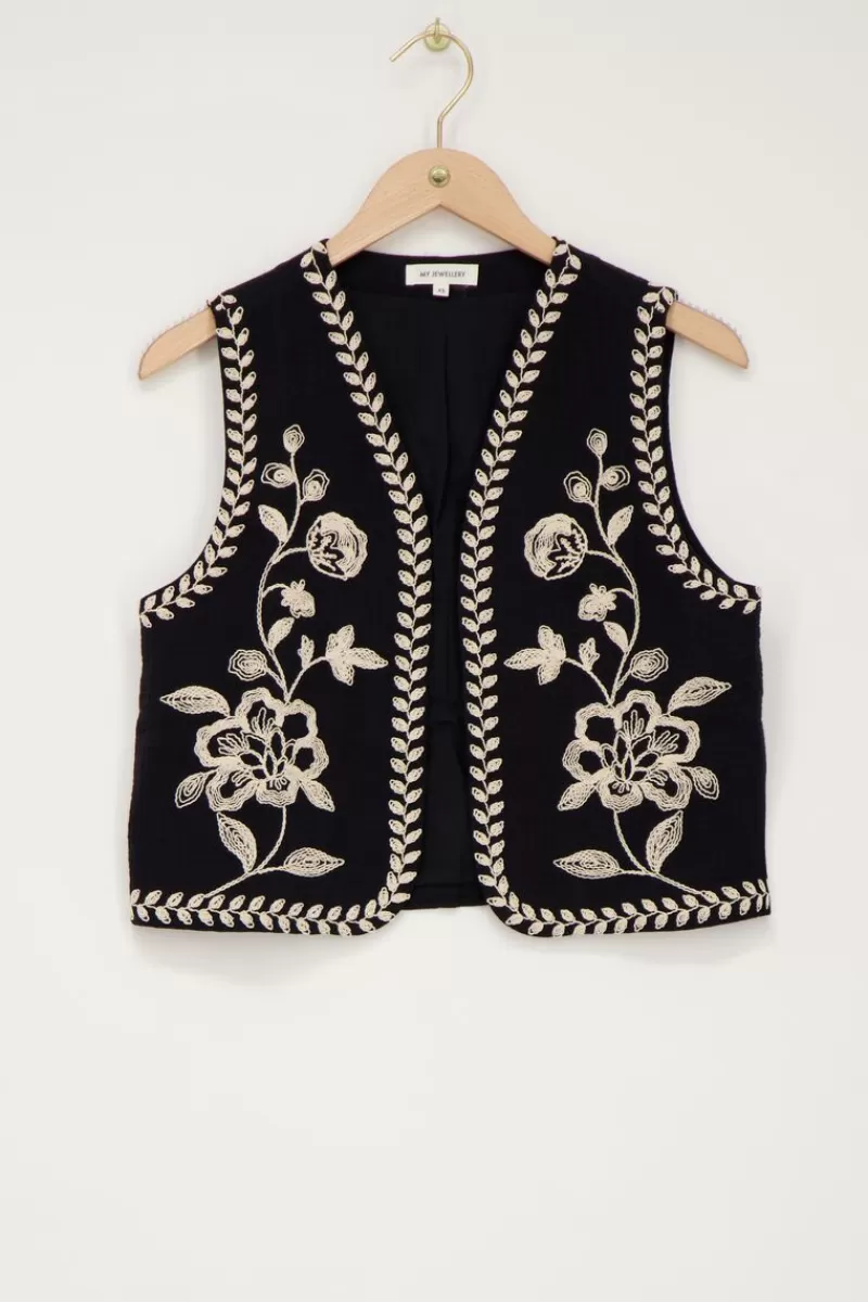 My Jewellery Gilet Noir Avec Broderie Crème