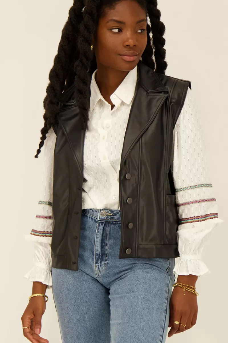 My Jewellery Gilet Noir Oversize Effet Cuir